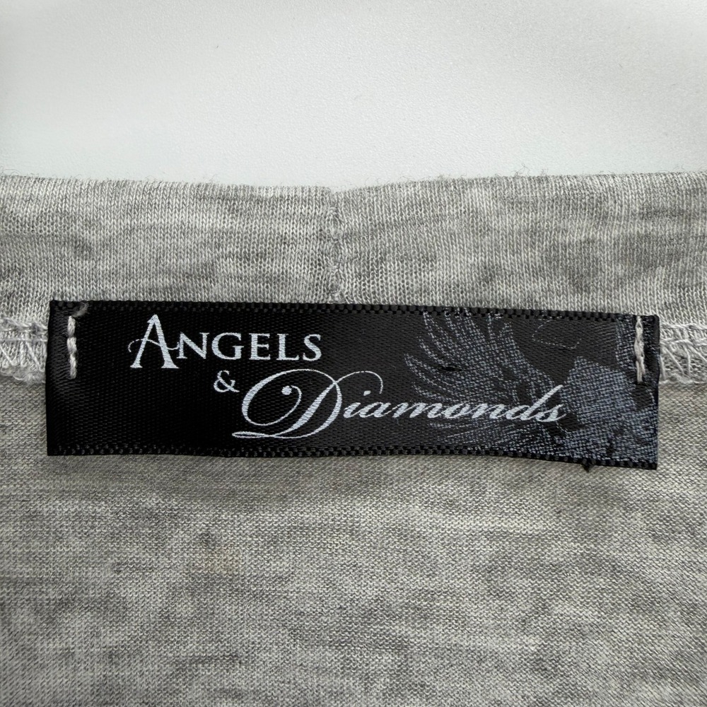 Y2K Angels & Diamonds Cross Graphic Rhinestone Lace Top Size M Bling Embellished - Picture 4 of 10